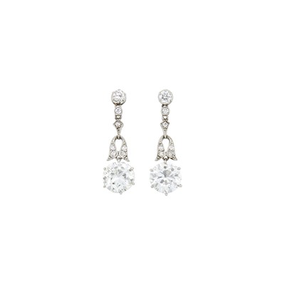 Lot 163 - Pair of Platinum and Diamond Pendant-Earrings