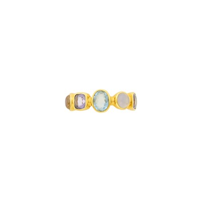 Lot 1121 - Seaman Schepps Gold and Colored Stone 'Fifties' Band Ring