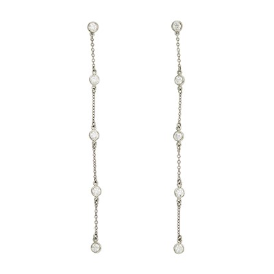 Lot 1257 - Tiffany & Co., Elsa Peretti Pair of Platinum and Diamond 'Diamonds by the Yard' Pendant-Earrings