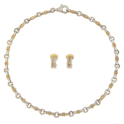 Lot 1270 - Tiffany & Co. Silver and Gold Link Necklace and Pair of Earrings
