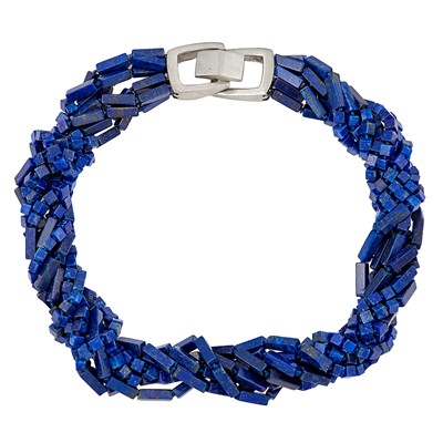 Lot 1321 - Patricia Von Musulin Eight Strand Lapis Bead Necklace with Silver Clasp