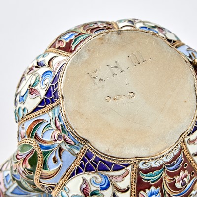 Lot 606 - Russian Silver and Cloisonné Enamel Cream Jug and Bowl with Spoon