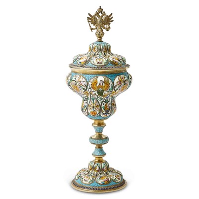 Lot Russian Silver-Gilt and Cloisonné Enamel Cup and Cover