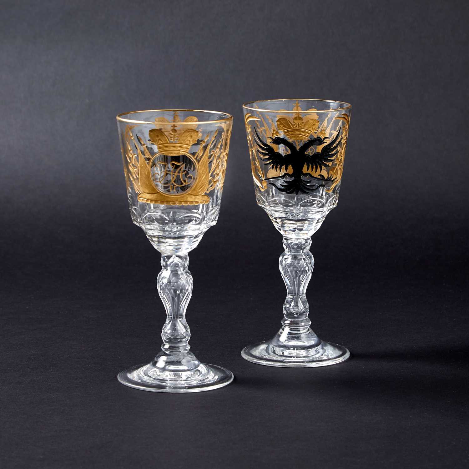 Lot 684 - Pair of Russian Glass Goblets from the Service for the Romanov Tercentenary