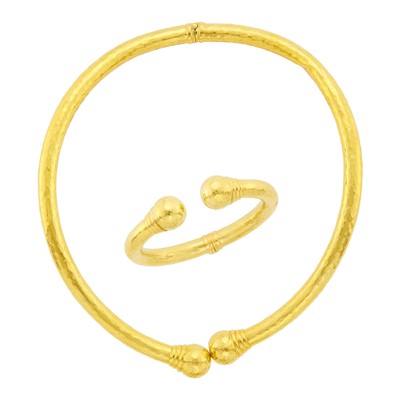 Lot 1092 - Hammered Gold Torque Necklace and Bangle Bracelet