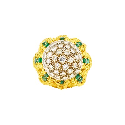 Lot 1236 - Gold, Diamond and Emerald Dome Ring