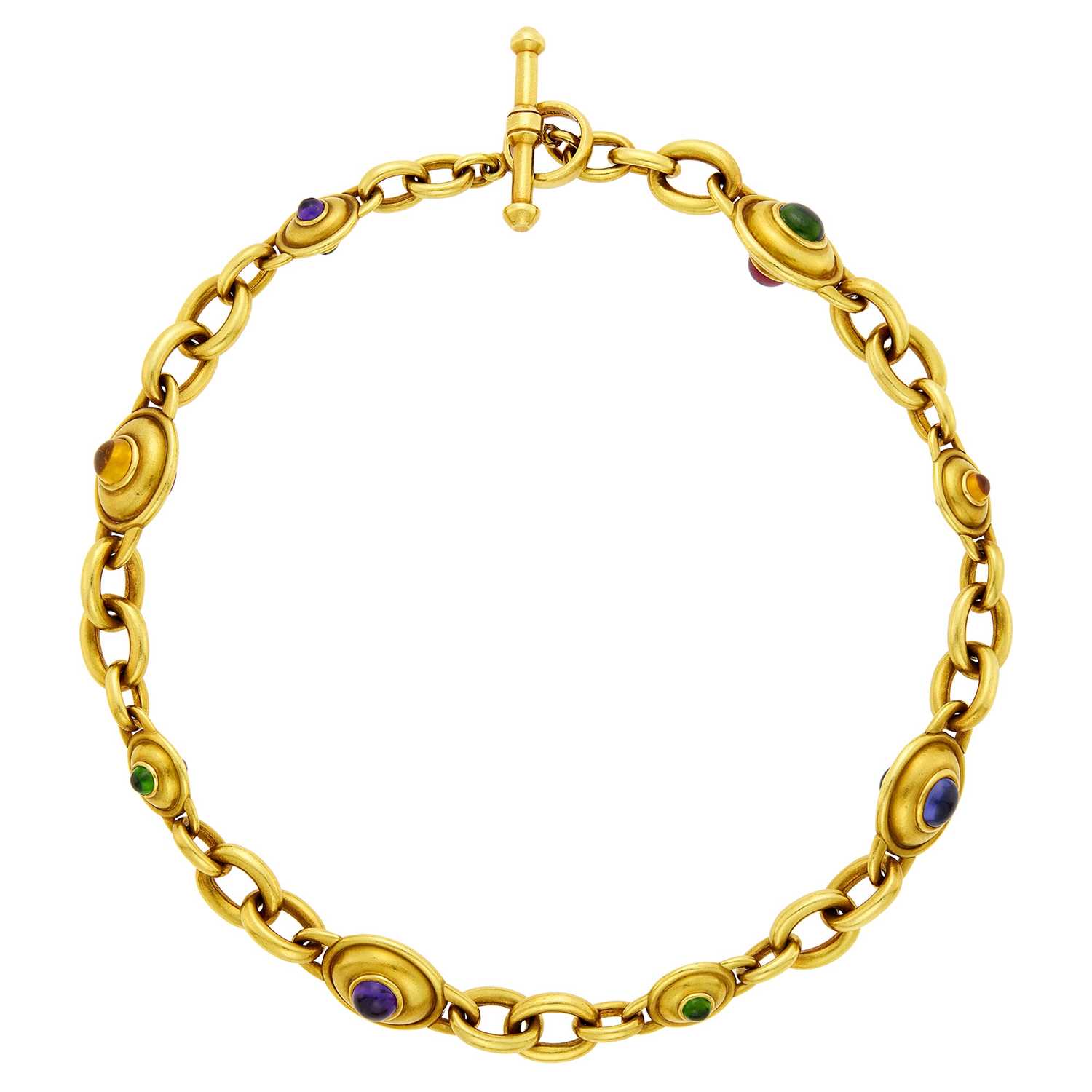 Lot 1182 - Barry Kieselstein-Cord Gold and Cabochon Colored Stone Link Toggle Necklace