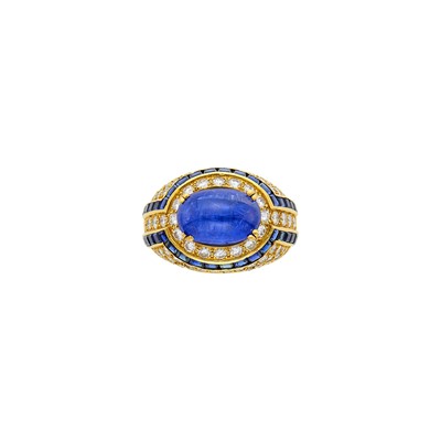 Lot 39 - Boucheron Gold, Cabochon Sapphire, Diamond and Sapphire Ring, France