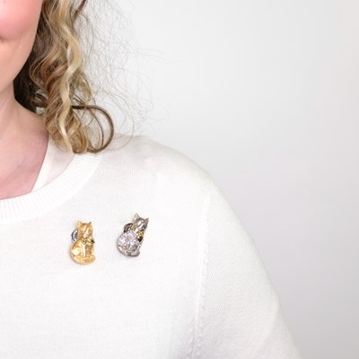 Lot 1055 - Pair of Yellow and White Gold and Diamond French Bulldog Pins
