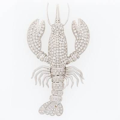 Lot 2223 - White Gold and Diamond Lobster Clip-Brooch