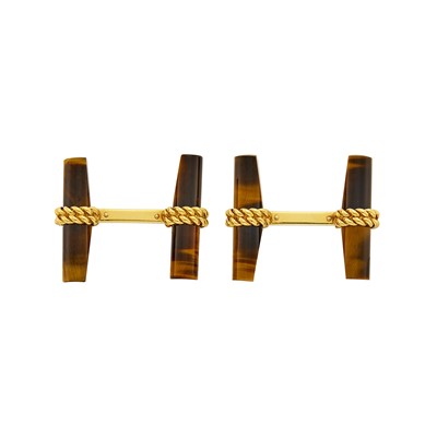Lot 1027 - Van Cleef & Arpels Pair of Gold and Tiger's Eye Cufflinks with Interchangeable Hardstone Inserts