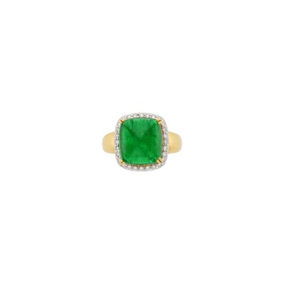 Lot 1085 - Gold, Cabochon Emerald and Diamond Ring