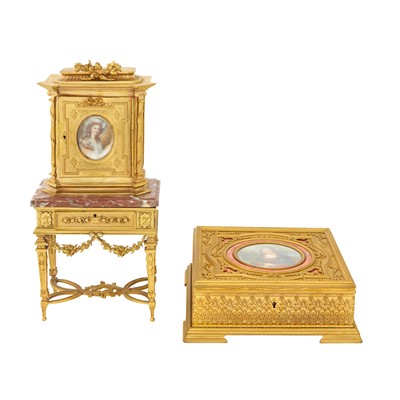Lot 367 - Louis XVI Style Gilt-Metal and Marble Jewelry Box / French Gilt-Bronze Jewelry Box - COMBINED H031
