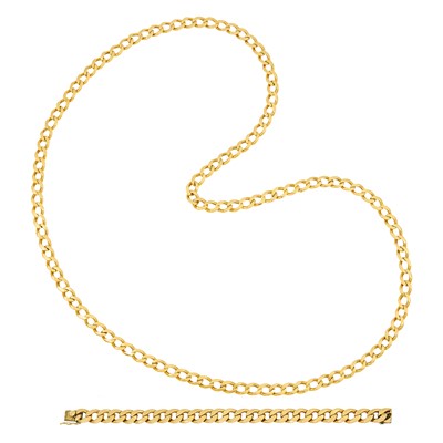 Lot 1225 - Gold Curb Link Bracelet and Necklace