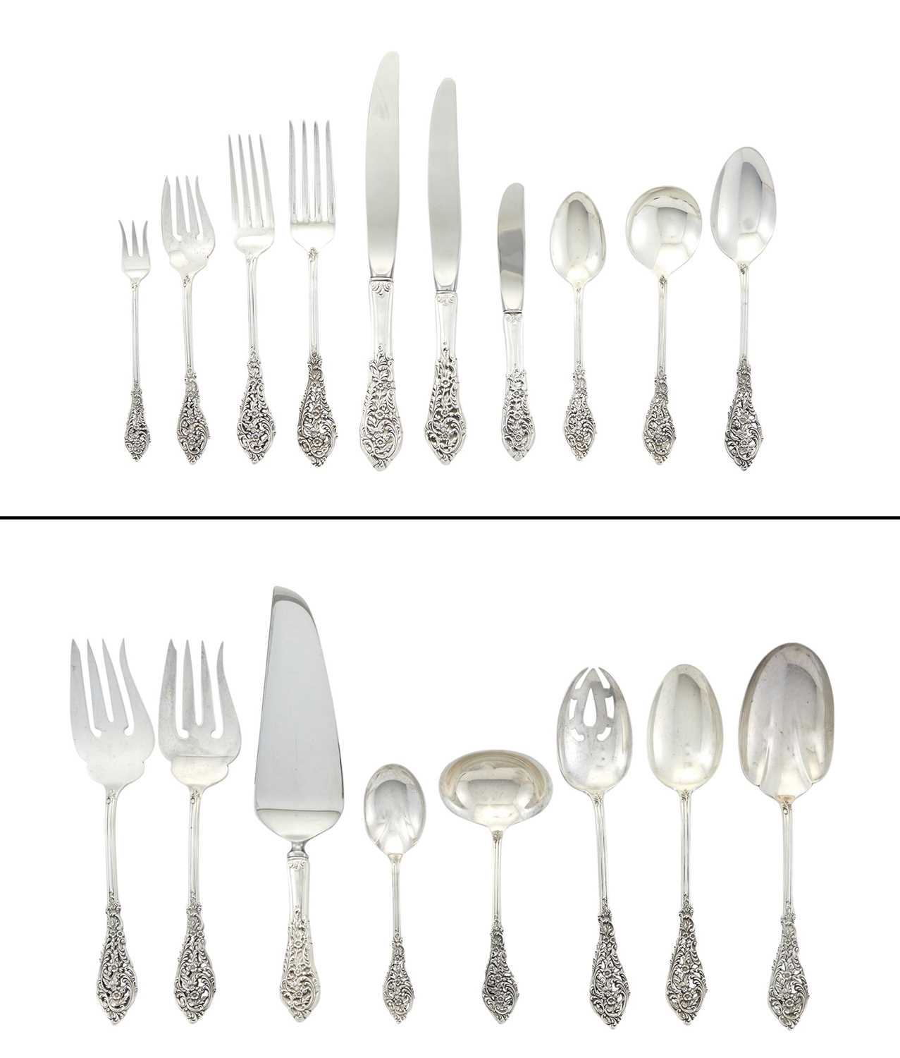 Lot 191 - Reed and Barton Sterling Silver "Florentine Lace" Pattern Flatware Service