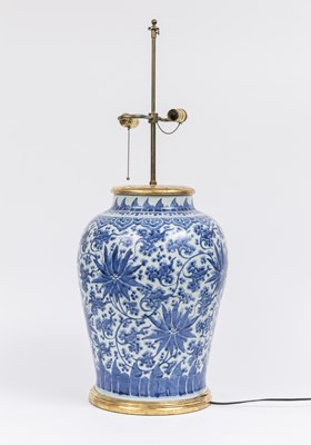 Lot 1116 - Large Blue and White Porcelain Jar Mounted as a Lamp