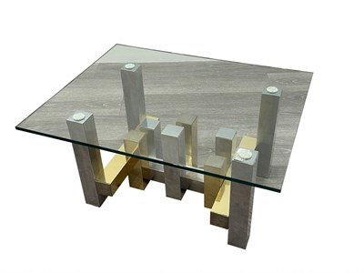 Lot 1135 - Paul Evans Chromed Steel, Brass, and Glass "Cityscape"  Low Table