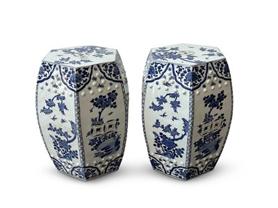 Lot 1117 - Pair of Chinese Blue and White Porcelain Hexagonal Garden Seats