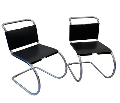Lot 1132 - Set of Six Mies van der Rohe Black Leather and Tubular Stainless Steel MR Side Chairs