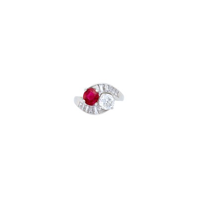Lot 172 - Platinum, Ruby and DiamondCrossover Ring
