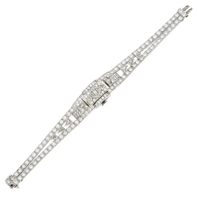 Lot 1173 - Hamilton Platinum and Diamond Bracelet-Watch