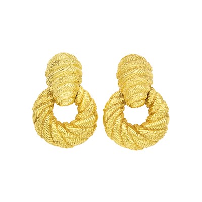 Lot 1096 - Pair of Gold Door Knocker Earrings
