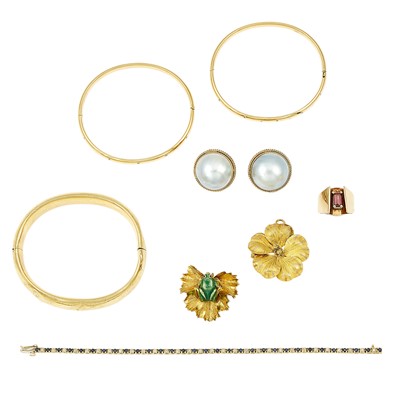 Lot 1299 - Group of Gold and Gem-Set Jewelry