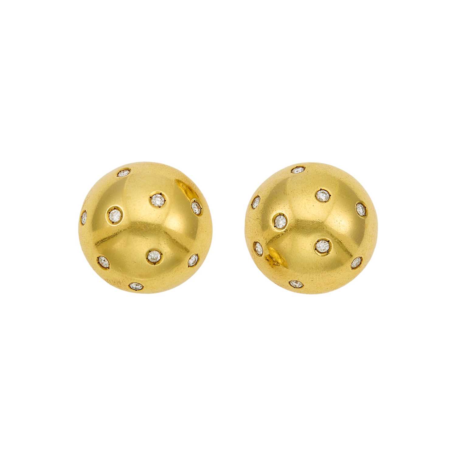 Lot 1033 - Pair of Gold and Diamond Bombé Earrings
