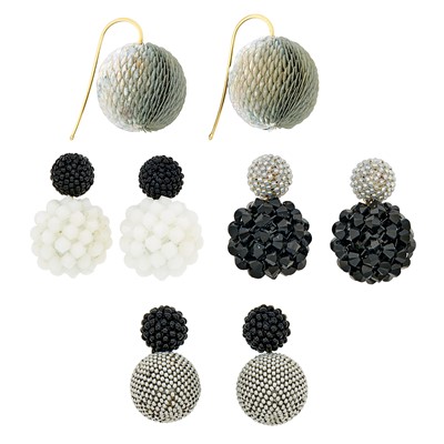 Lot 1262 - Attributed to Axel Russmeyer Four Pairs of Glass Bead and Sequin Ball Earrings