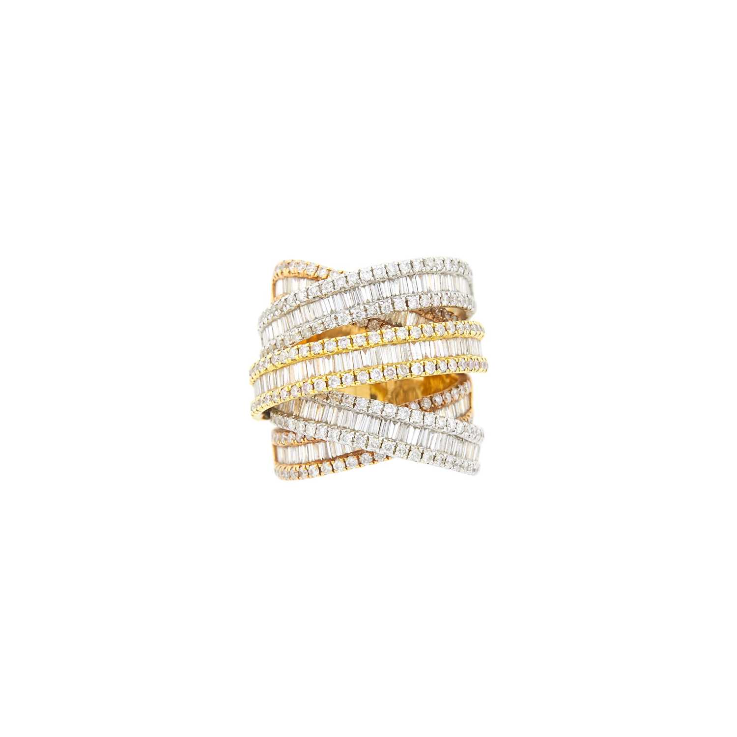 Lot 1124 - Wide Tricolor Gold and Diamond Five Band Ring