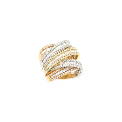 Lot 1124 - Wide Tricolor Gold and Diamond Five Band Ring