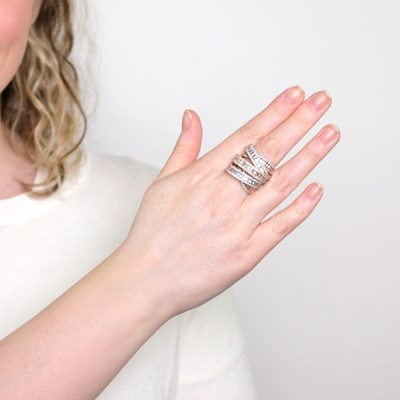Lot 1124 - Wide Tricolor Gold and Diamond Five Band Ring