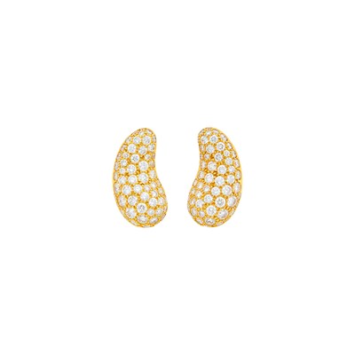 Lot 1193 - Tiffany & Co., Elsa Peretti Pair of Gold and Diamond 'Bean' Earclips