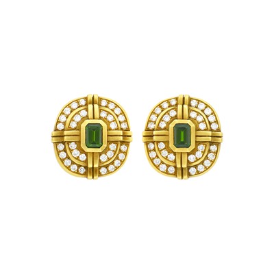 Lot 1016 - Barry Kieselstein-Cord Pair of Gold, Tourmaline and Diamond Earclips
