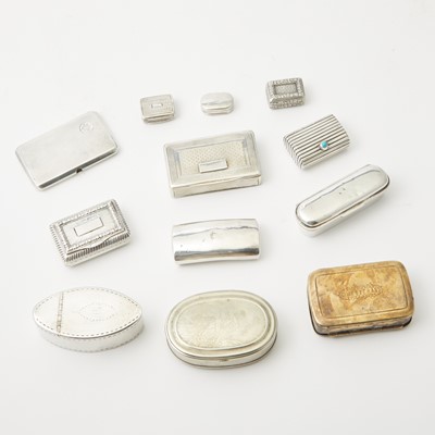 Lot 141 - Group of English and Irish Sterling Silver and Other Metals Snuff Boxes and Vinaigrettes