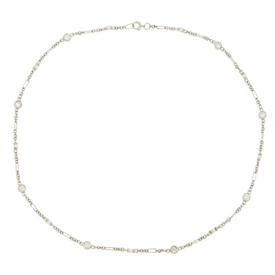 Lot 1256 - Platinum, Diamond and Cultured Pearl Necklace