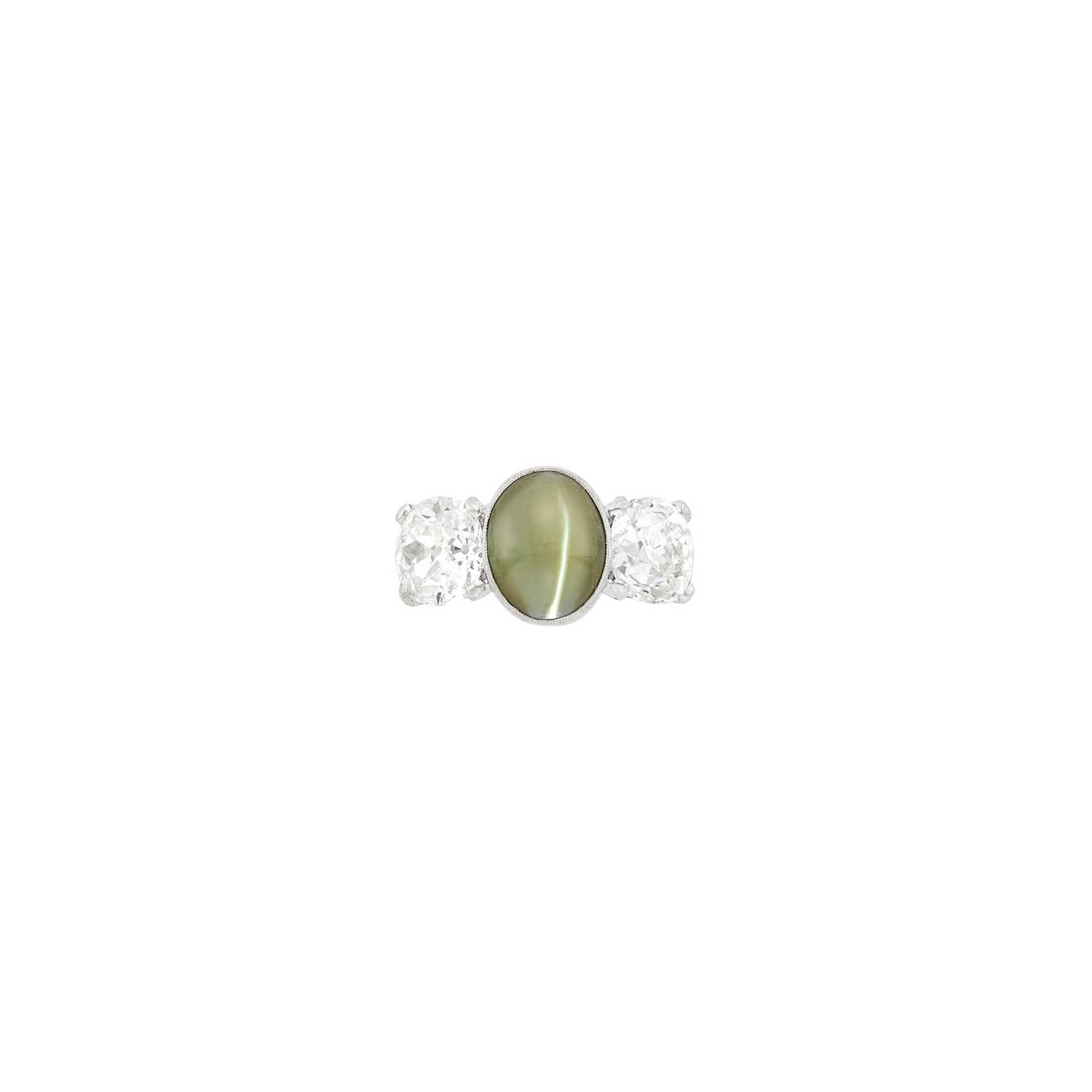 Lot 1179 - Platinum, Cat's Eye Chrysoberyl and Diamond Ring