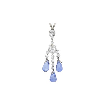 Lot 2170 - Platinum, Sapphire Bead and Diamond Pendant