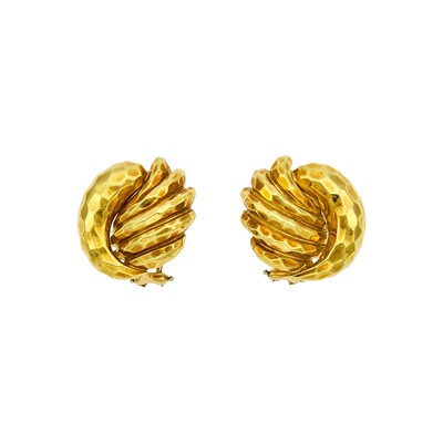 Lot 1216 - Henry Dunay Pair of Hammered Gold Earrings