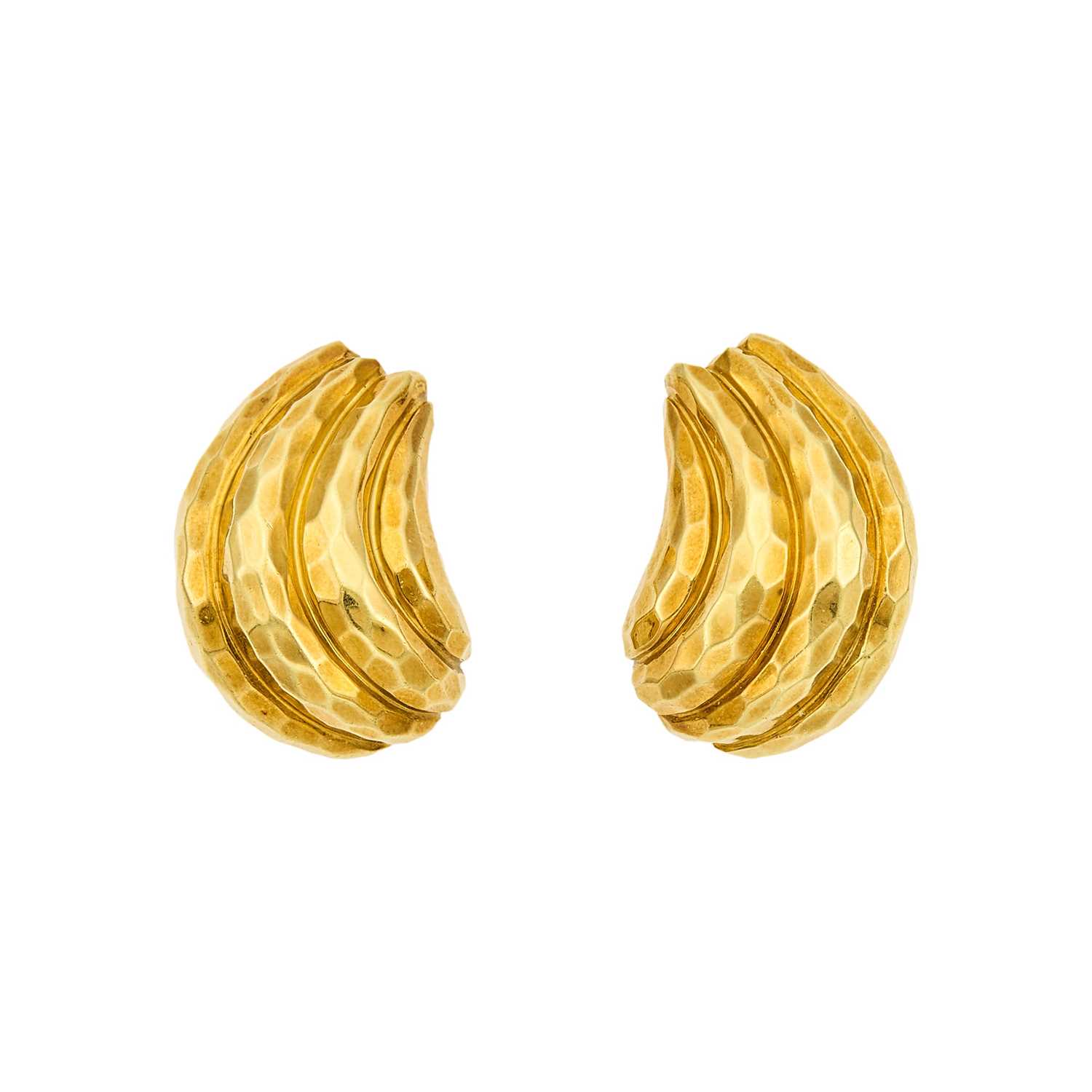 Lot 1091 - Henry Dunay Pair of Hammered Gold Earrings