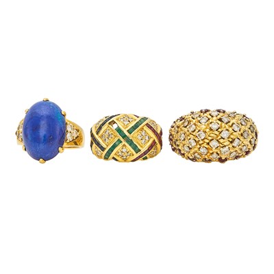 Lot 2258 - Three Gold, Gem-Set and Diamond Rings