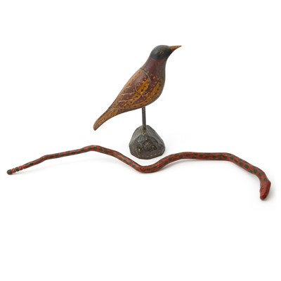 Lot 1086 - Carved and Painted Songbird Figure on Stand