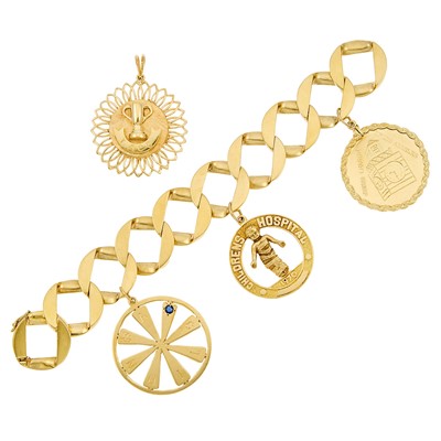 Lot 1058 - Gold Charm Bracelet and Pendant