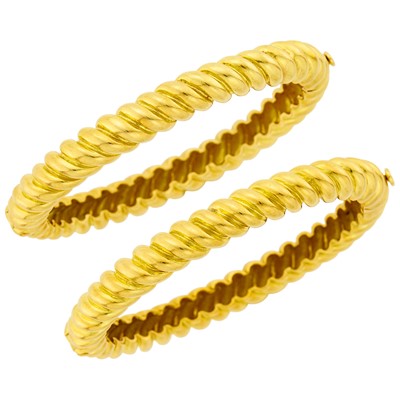 Lot 1027 - Pair of Fluted Gold Bangle Bracelets