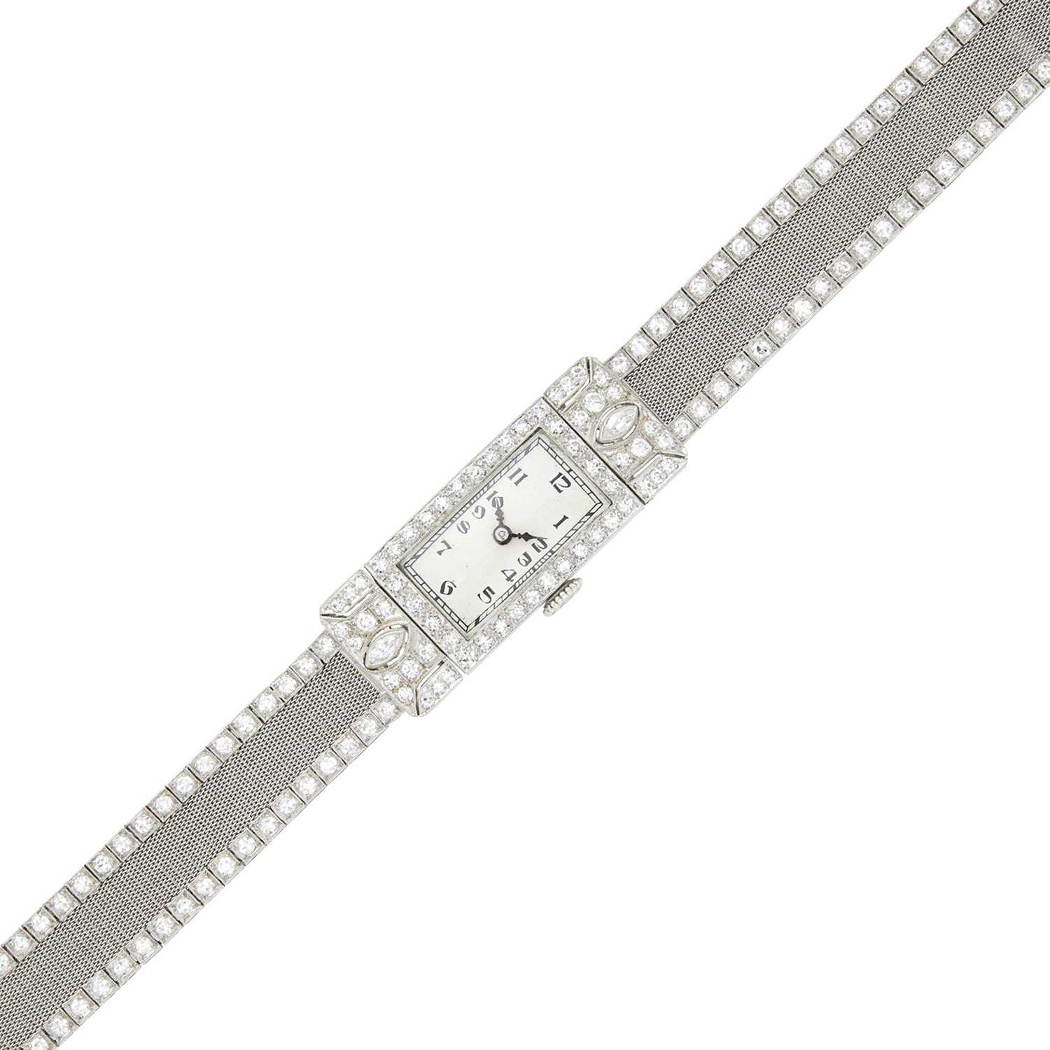 Lot 1178 - Platinum and Diamond Mesh Wristwatch