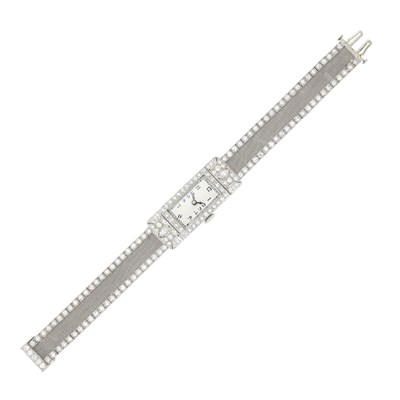 Lot 1178 - Platinum and Diamond Mesh Wristwatch