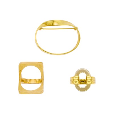 Lot 1307 - Two-Color Gold Abstract Ring, Tiffany & Co., Gold Abstract Ring and Gold Brooch