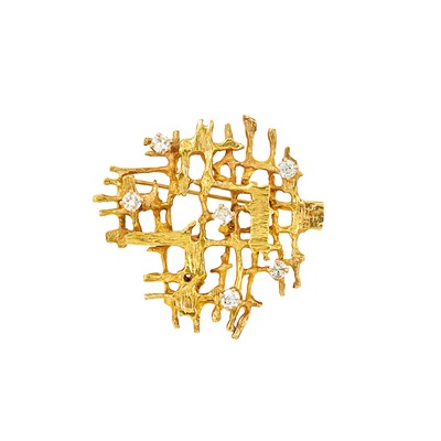Lot 1064 - Gold and Diamond Abstract Brooch