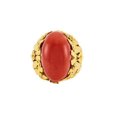 Lot 1212 - Gold and Oxblood Coral Ring