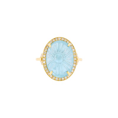 Lot 1012 - Gold, Carved Aquamarine and Diamond Ring